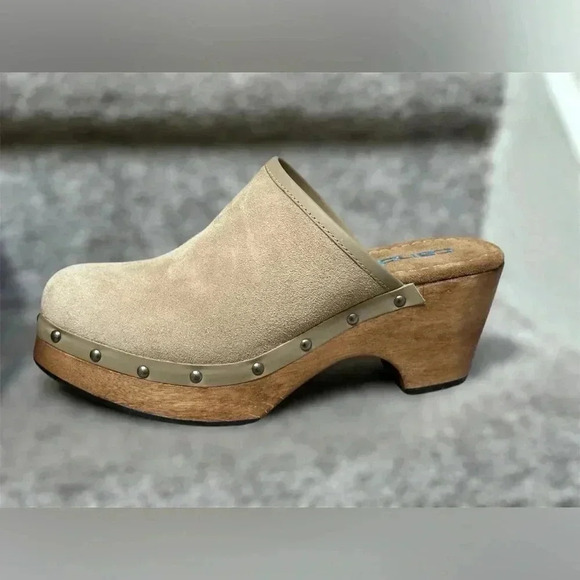 Vintage Y2K Candies Wooden Boho Suede Platform Clogs | Tan | Women’s Size 9 - Picture 3 of 9